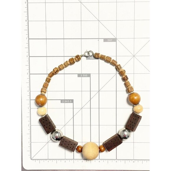 Hand Carved‎ Natural African Chunky Wood Beads Boho Choker Necklace Zimbabwean - Picture 2 of 2